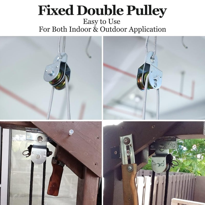 FEIFAN Fixed Double Pulleys, Double Pulley Block Wheel, Double Pulley Roller, Loading 400 LBS Each, Iron with Zinc Plated (4, 1-1/2 Inch) - Image 4